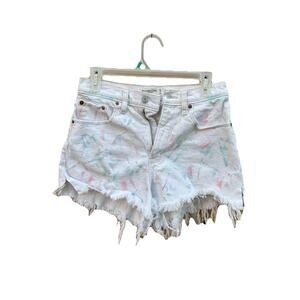 Abercrombie & Fitch Women’s Cut Off White Painted Cutoff Denim Shorts Size 26/2